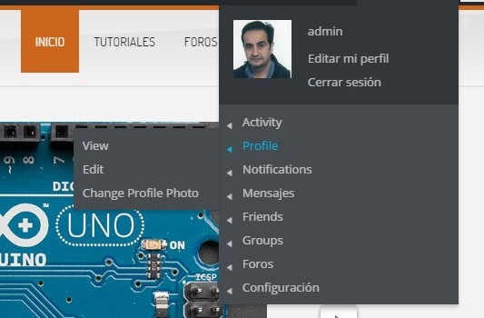 Nueva barra de herramientas Informacion BuddyPress