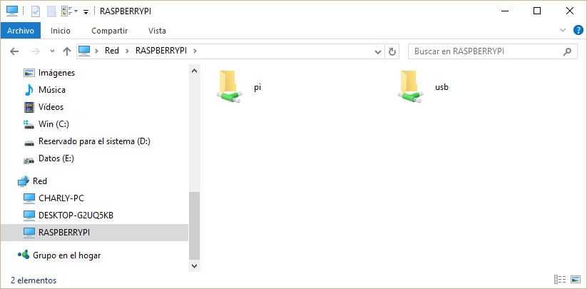 Recurso compartidos de raspberry desde windows