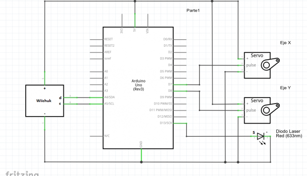 Brazo robot, Nunchuk y láser diagrama conexión