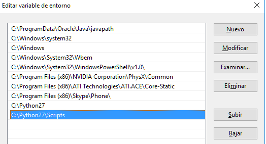 Añadir el path de python