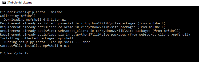 instalacion con pip del mpfshell