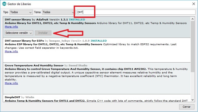 INstalando la libreria DHT