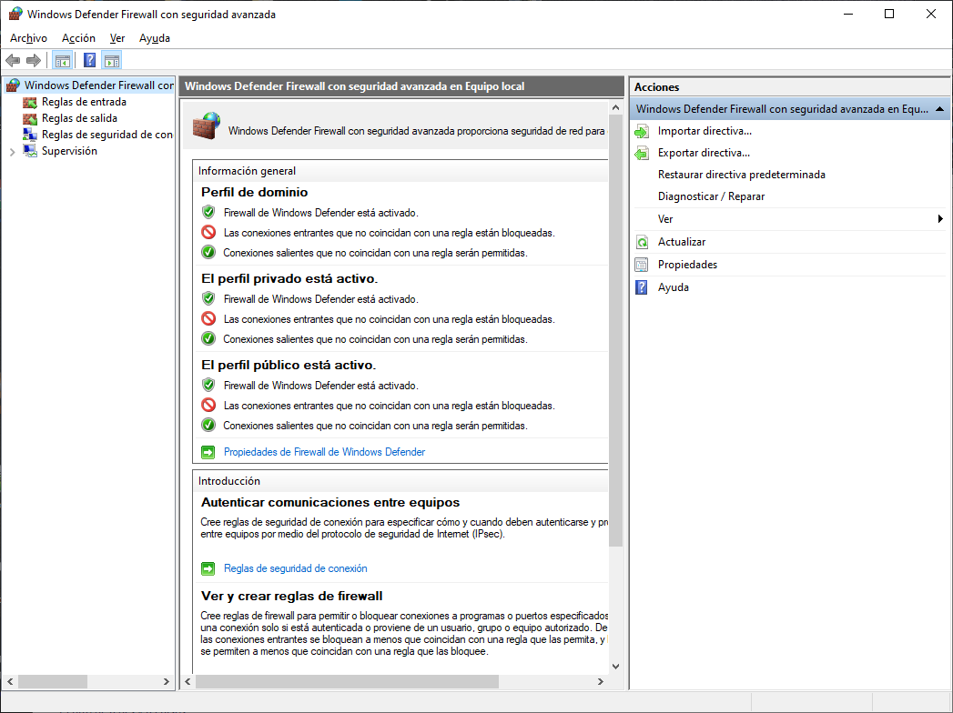 Configuracion del firewall