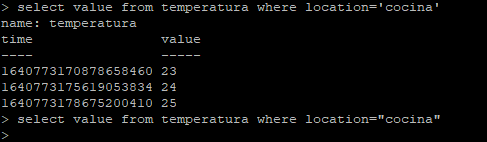 delimitacion correcta de string en influx