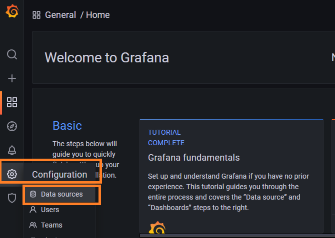 Menu de configuracion grafana