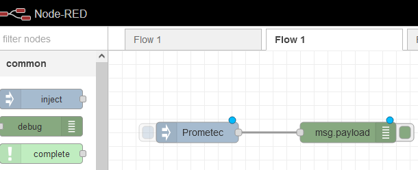 «Hello world» Nodered area de trabajo